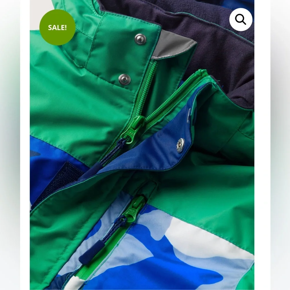 Mini Boden Green and Blue Camouflage Hooded Kids Jacket